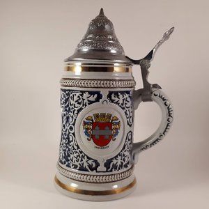 Vintage Austrian Tirol Pewter lidded beer stein tankard